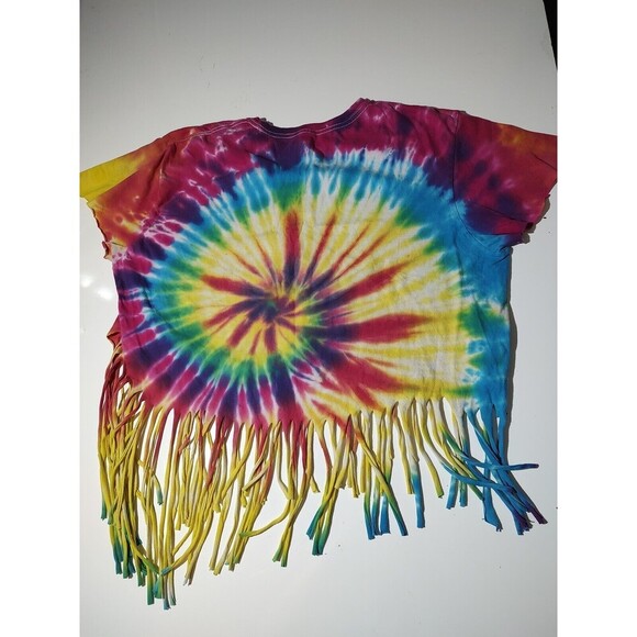 Tye Dye Tshirt bright Multi Color fringed tee shirt, hippie, Med Buzz Custom - Picture 4 of 4